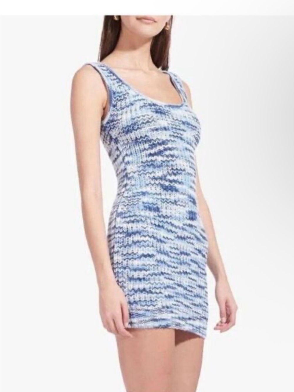 New! STAUD Gardenia Blue & White Marled Knit Mini Dress